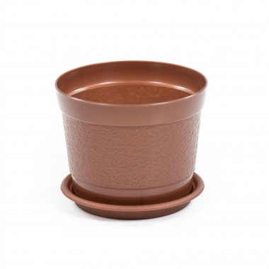Цветочный горшок коричневый перламутр Жасмин д.132 мм с поддонником - 0,8 л — Полесье Россия