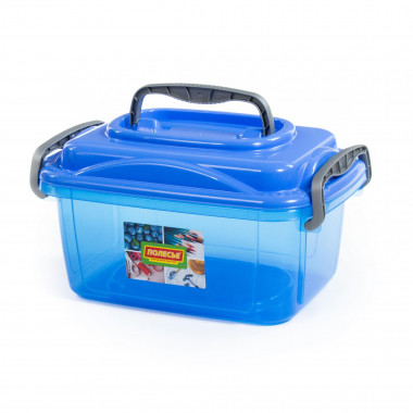 Контейнер №55 с крышкой, 370х255х207 мм, 8,6 литра (корпус прозрачно-синий, крышка синяя) — Полесье Россия