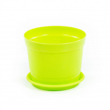Цветочный горшок лимонно - зелёный Жасмин d132 мм, h107 мм с поддонником - 0,8 л — Полесье Россия