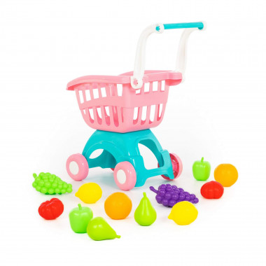 Тележка для маркета Мини + набор продуктов №15 (12 элементов) — Полесье Россия