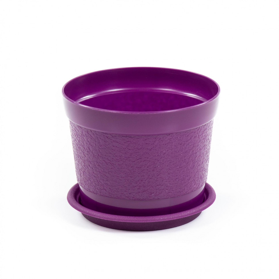 Цветочный горшок фиолетовый Жасмин d132 мм h107 мм с поддонником - 0,8 л фото 1 — Полесье Россия