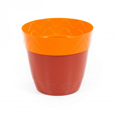 Цветочный горшок Милана d170 мм, h153 мм с поддонником-стаканом - 2 л (горшок оранжевый, поддонник коричневый) — Полесье Россия