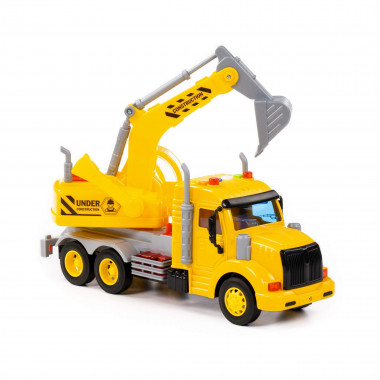 Профи, автомобиль-экскаватор инерционный (свет, звук) желтый — Полесье Россия