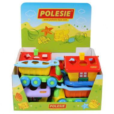 Игрушка развивающая (дисплей №76) Polesie (Кеша автомобиль-самосвал логический - 4 шт., Садовый домик - 4 шт.) — Полесье Россия