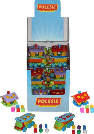 Игрушка развивающая (дисплей №77) Polesie (Кеша автомобиль-самосвал логический - 12 шт., Садовый домик -15 шт.) — Полесье Россия
