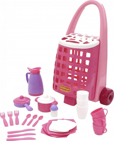 Забавная тележка + набор детской посуды (31 элем.) — Полесье Россия