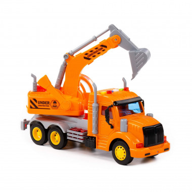 Профи, автомобиль-экскаватор инерционный (свет, звук) оранжевый — Полесье Россия
