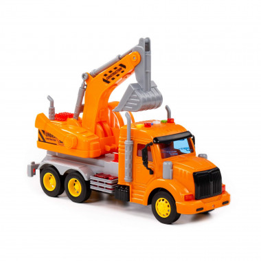 Профи, автомобиль-экскаватор инерционный (свет, звук) оранжевый — Полесье Россия