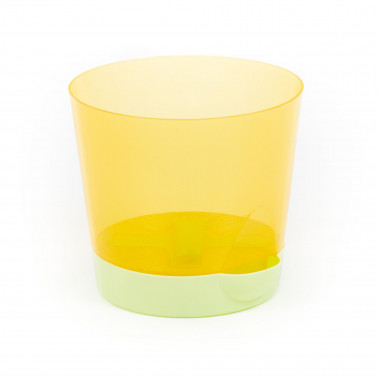 Цветочный горшок №1 с поддонником, 1,4 литра, d150 мм, h135 мм (горшок прозрачно-жёлтый, поддонник бледно-зелёный) — Полесье Россия