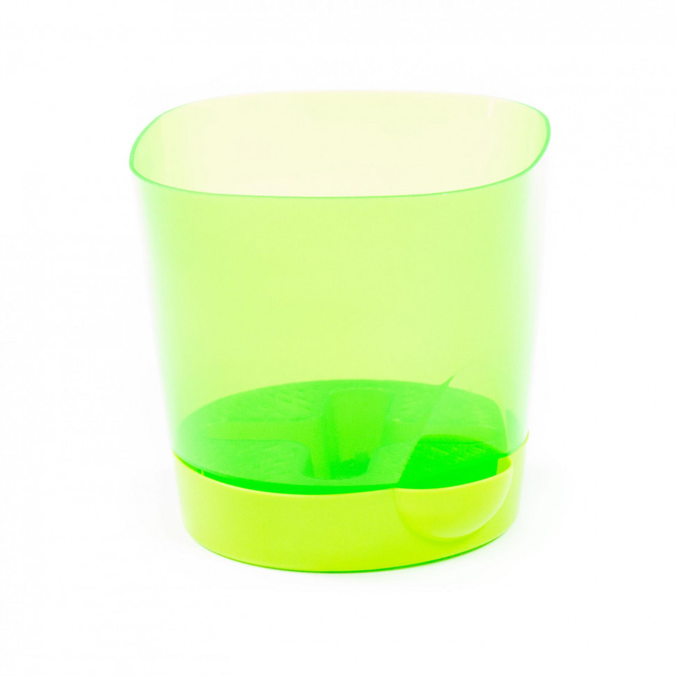 Цветочный горшок №2 с поддонником, 1,4 литра, h135 мм (горшок прозрачно-зелёный, поддонник лимонно-зелёный) фото 1 — Полесье Россия