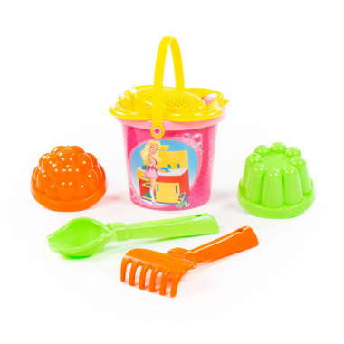 Набор №229: ведро малое с наклейкой, ситечко-цветок, совок №2, грабельки №2, 2 формочки — Полесье Россия