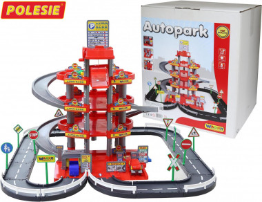 Игрушка Паркинг 4-уровневый с дорогой и автомобилями, красный — Полесье Россия
