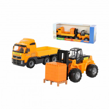 Машина бортовой автомобиль  Volvo + автокар + конструктор Супер-Микс (30 элементов) — Полесье Россия