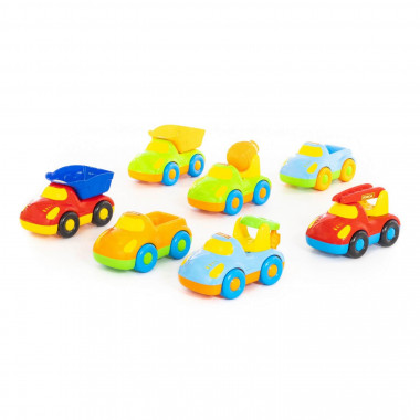 Дружок, автомобиль Микс №1 (2 самосвала, 2 пикапа, 1 бетоновоз, 2 эвакуаторов, 1 пожарный) — Полесье Россия