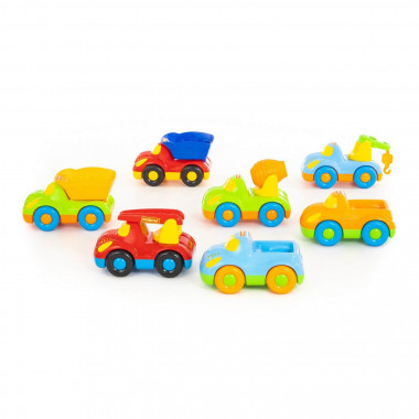 Дружок, автомобиль Микс №1 (2 самосвала, 2 пикапа, 1 бетоновоз, 2 эвакуаторов, 1 пожарный) — Полесье Россия