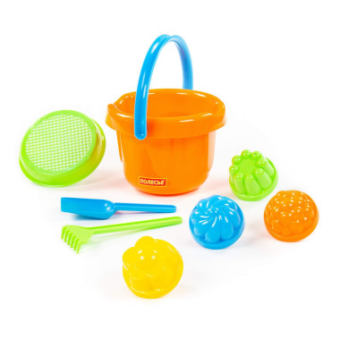 Набор №10: ведро большое, ситечко, лопатка, грабельки, 4 формочки — Полесье Россия
