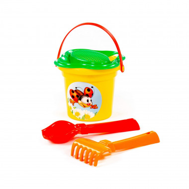 Набор №28: ведро малое, ситечко-цветок, совок №2, грабельки №2 — Полесье Россия