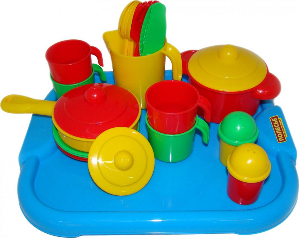 Набор детской посуды Настенька с подносом на 4 персоны, яркая фото 1 — Полесье Россия