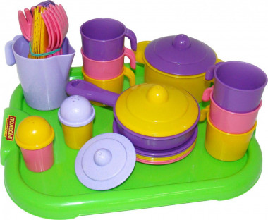 Набор детской посуды Настенька с подносом на 6 персон, яркая — Полесье Россия
