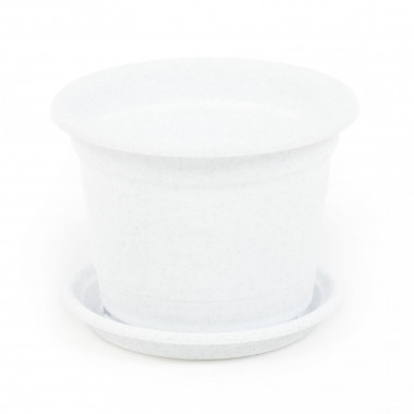 Цветочный горшок белый мрамор Ксения №2 d114 мм, h87 мм с поддонником - 0,45 л — Полесье Россия