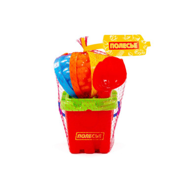 Набор №261: ведро-крепость малое, ситечко-крепость, совок №2, грабельки №2, 3 формочки — Полесье Россия