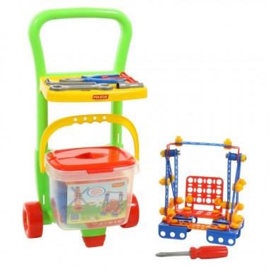 Набор №542: Тележка + Конструктор Изобретатель (202 элемента) + инструменты — Полесье Россия