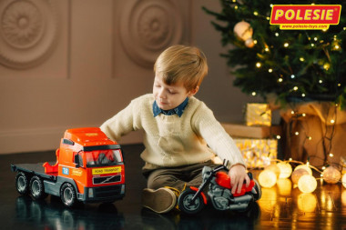 Игрушка машина - платформа Volvo + мотоцикл гоночный Байк — Полесье Россия