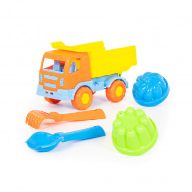 Набор №189: Салют, автомобиль-самосвал + совок №2, грабельки №2, 2 формочки — Полесье Россия