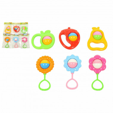 Погремушка детская (микс №1) 4 погремушки Ромашка, 4 погремушки Подсолнух, 4 погремушки Василёк, 4 погремушки Яблоко, 4 погремушки Груша, 4 погремушки Клубника (итого 24 шт) — Полесье Россия