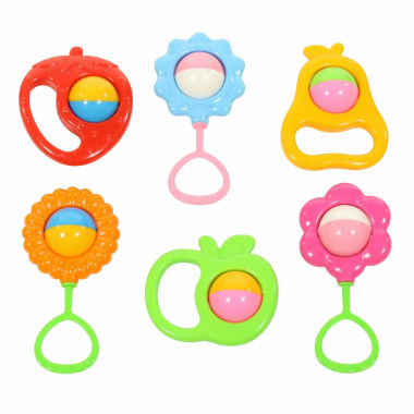 Погремушка детская (микс №1) 4 погремушки Ромашка, 4 погремушки Подсолнух, 4 погремушки Василёк, 4 погремушки Яблоко, 4 погремушки Груша, 4 погремушки Клубника (итого 24 шт) — Полесье Россия