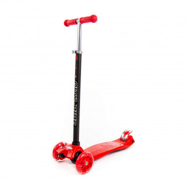 Трехколесный самокат, светятся колеса, регулируется руль (красный - черный) — Полесье Россия