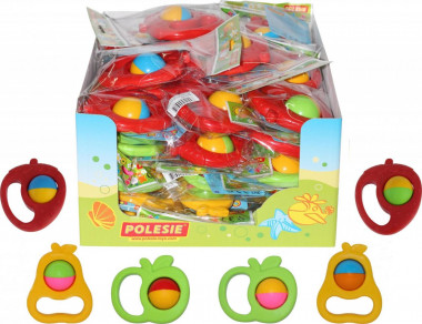 Погремушка (дисплей №74) Polesie  (Погремушка Яблоко -16 шт., погремушка Клубника - 16 шт., , погремушка Груша - 16 шт.) — Полесье Россия