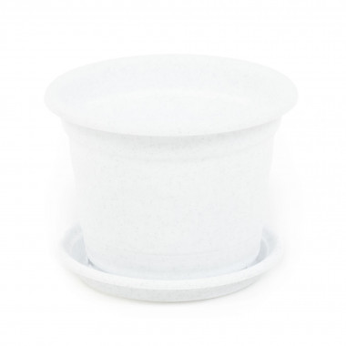 Цветочный горшок белый мрамор Ксения №4 d160 мм, h122 мм с поддонником - 1,25 л — Полесье Россия