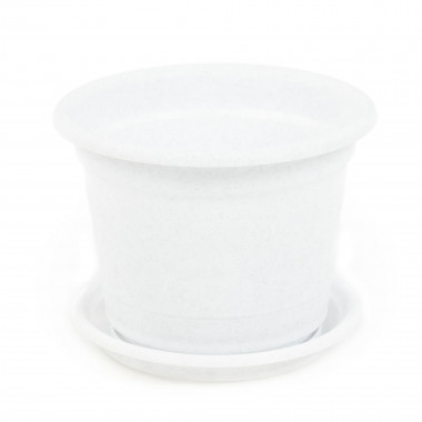 Цветочный горшок белый мрамор Ксения №5 с поддонником, d188 мм, h142 мм - 2 л — Полесье Россия