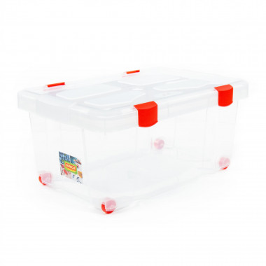 Ёмкость №51 для хранения на колёсиках с крышкой, 620х430х270 мм, 45 литров (корпус бесцветный, крышка бесцветная) — Полесье Россия