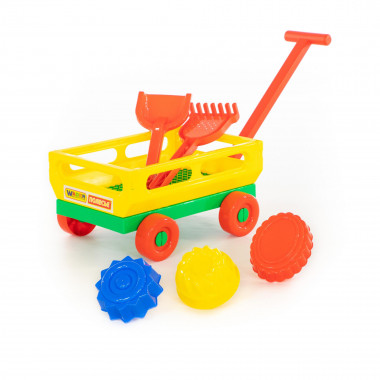 Набор №481: Тележка №2 с ручкой, лопатка №30, грабельки №30, формочки Пирожные 3 шт — Полесье Россия