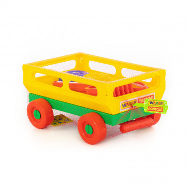 Набор №481: Тележка №2 с ручкой, лопатка №30, грабельки №30, формочки Пирожные 3 шт — Полесье Россия