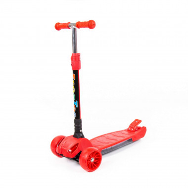 Трехколесный складной самокат с фарами, музыкой и подсветкой (красный) — Полесье Россия