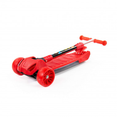 Трехколесный складной самокат с фарами, музыкой и подсветкой (красный) — Полесье Россия