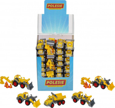 КонсТрак (дисплей №23) Polesie  (КонсТрак самосвал - 6 шт., КонсТрак трактор-погрузчик - 16 шт., КонсТрак трактор-погрузчик с ковшом - 7 шт.) — Полесье Россия