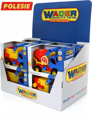 КонсТрак, автомобиль (дисплей №40) Wader  (КонсТрак самосвал - 4 шт., КонсТрак коммунальный - 2 шт.,  КонсТрак бетоновоз - 2 шт.) — Полесье Россия