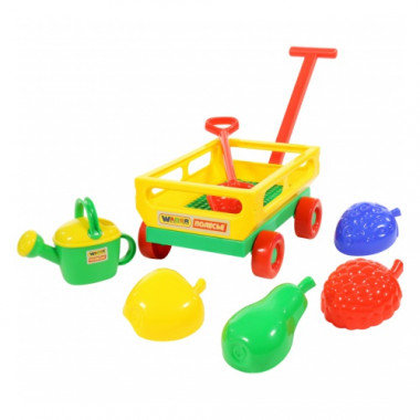 Набор №483: Тележка №2 с ручкой, лопата средняя, формочки Фрукты большие 4 шт, лейка №8 — Полесье Россия