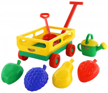Набор №483: Тележка №2 с ручкой, лопата средняя, формочки Фрукты большие 4 шт, лейка №8 — Полесье Россия