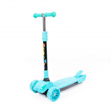 Трехколесный складной самокат с фарами, музыкой и подсветкой (бирюзовый) — Полесье Россия