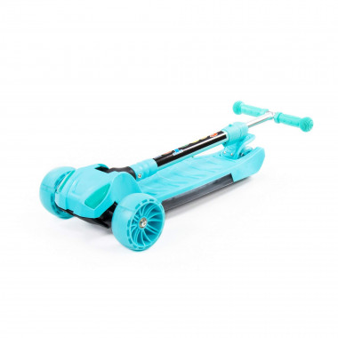 Трехколесный складной самокат с фарами, музыкой и подсветкой (бирюзовый) — Полесье Россия