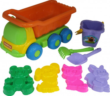 Набор №129: Самосвал Универсал с песочным набором и формами животных — Полесье Россия
