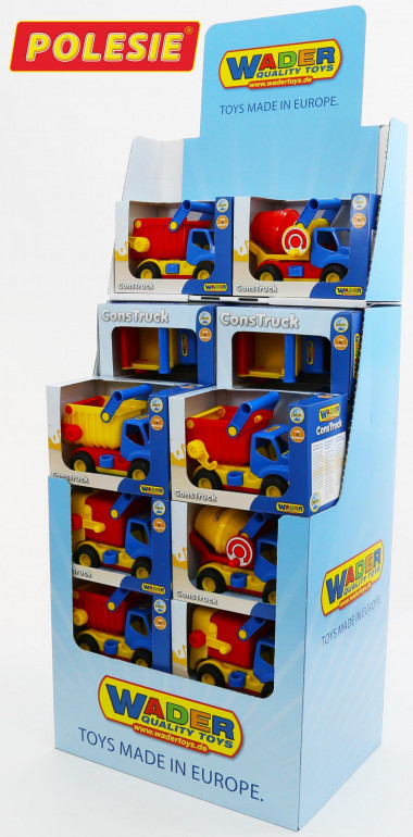 КонсТрак, автомобиль (дисплей №41) Wader   (КонсТрак самосвал - 8 шт., КонсТрак бетоновоз - 6 шт., КонсТрак коммунальный - 6 шт.) — Полесье Россия