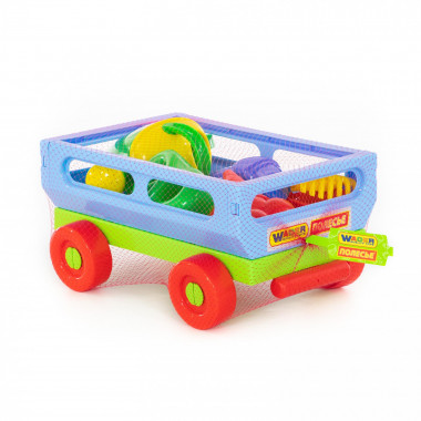 Набор №484: Тележка №2 с ручкой, лопата №6, грабли №6, лейка №8, формочки (мороженое, пирожок, крендель, рогалик) — Полесье Россия