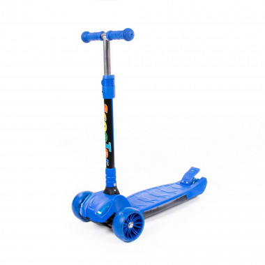 Трехколесный складной самокат с фарами, музыкой и подсветкой (синий) — Полесье Россия