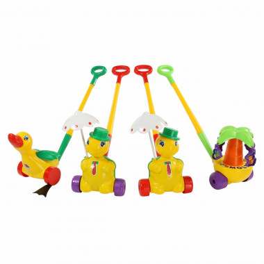 Каталка с ручкой (микс №1)Черепеашка-каталка Тортила с ручкой - 4 шт, каталка Пальма с ручкой - 4 шт,каталка Утёнок с ручкой - 4 шт. — Полесье Россия